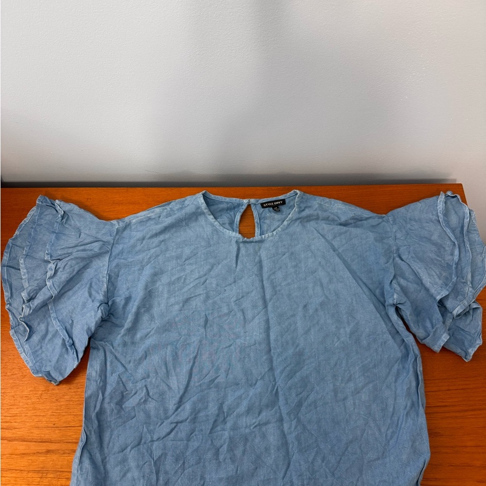 Nordstrom Blue Ruffled Sleeve Top Size Medium